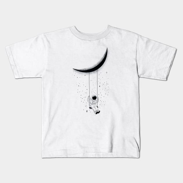 Astronaut wanderlust swing under the moon Kids T-Shirt by thecolddots